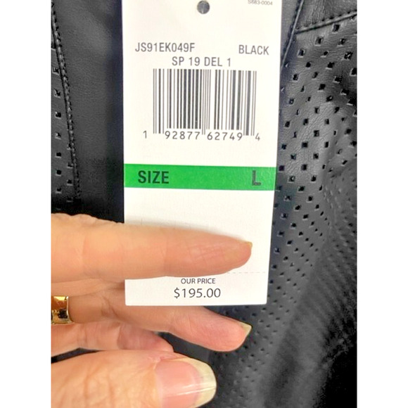 Michael Kors Women Black Faux Leather Bomber Perforated Jacket Sz Large NWT $195 - Picture 5 of 13